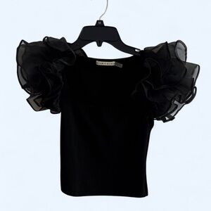 Alice + Olivia Black Crop Top with Ruffle Sleeves